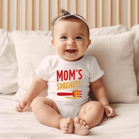 Funny Retro Mom's Spaghetti Baby Bodysuit Cute Hand Drawn Meatball Kawaii Romper Italian Kids Hippie Foodie Tee (0-6 Months, Cute Print-Short Sleeve Bodysuit) in Saudi Arabia