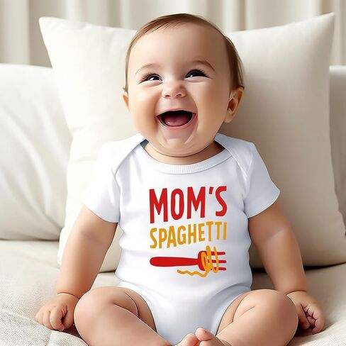 Funny Retro Mom's Spaghetti Baby Bodysuit Cute Hand Drawn Meatball Kawaii Romper Italian Kids Hippie Foodie Tee (0-6 Months, Cute Print-Short Sleeve Bodysuit) in Saudi Arabia