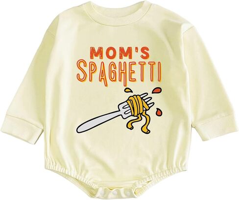 Funny Retro Mom's Spaghetti Baby Bodysuit Cute Hand Drawn Meatball Kawaii Romper Italian Kids Hippie Foodie Tee (0-6 Months, Cute Print-Short Sleeve Bodysuit) in Saudi Arabia