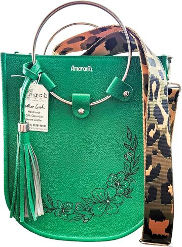 flowers bag guaranteed genuine leather with metal rings - hand painted flowers design - 100% Colombian bovine leather in Saudi Arabia