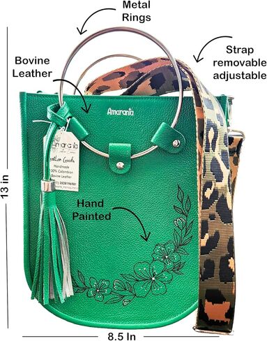 flowers bag guaranteed genuine leather with metal rings - hand painted flowers design - 100% Colombian bovine leather in Saudi Arabia
