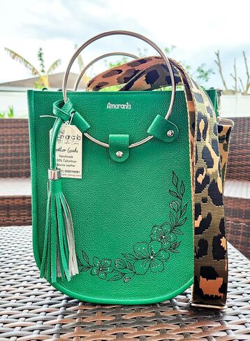 flowers bag guaranteed genuine leather with metal rings - hand painted flowers design - 100% Colombian bovine leather in Saudi Arabia