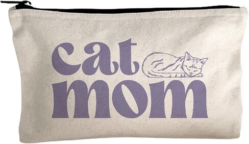 Moonlight Makers, Cat Mom, Funny Canvas Makeup Bag, Pencil Pouch, Cute Travel Accessories for Women, 100% Cotton Cosmetic & Toiletry Bags in Kuwait