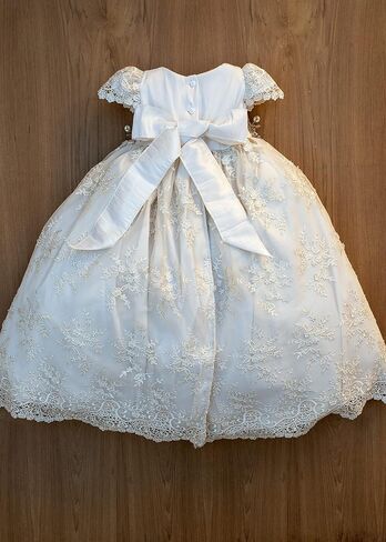 Christening Gown For Baby Girls G030 Ivory Color | Handmade Baptism or Blessing Lace Dress | Heirloom Christening Outfit Matching Shoes & Bonnet (6-12 Months) in Saudi Arabia
