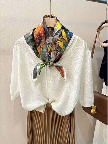 Silk Scarf for Women - 100% Real Mulberry Silk Head Scarf - 27"x27" Neckerchief Hair Bandana with Gift Packed for Mother in Saudi Arabia