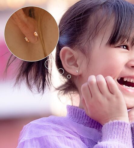 4 أزواج من الأقراط المسطحة المضادة للحساسية للنساء من الذهب عيار 14 قيراط أقراط الغضروف للبشرة الحساسة على شكل نجمة قلب أوبال برغي خلفي أقراط قيلولة ذهبية AB in Kuwait