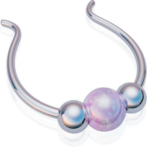 Silver Fake Septum Ring Hoop - Thin 24g Comfortable Fake Septum Piercing with a 3mm Pink Opal - Handmade Sterling Silver Faux Septum Piercing Hoop in Saudi Arabia