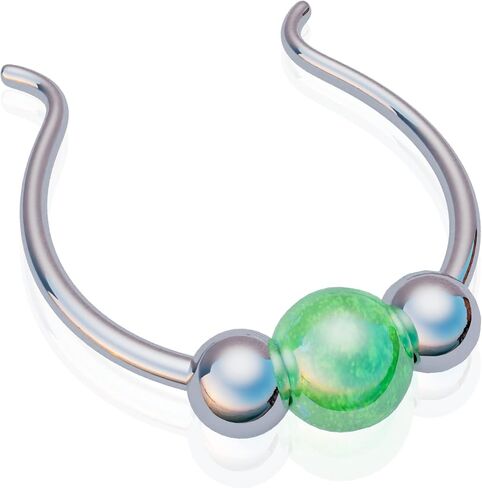 Silver Fake Septum Ring Hoop - Thin 24g Comfortable Fake Septum Piercing with a 3mm Pink Opal - Handmade Sterling Silver Faux Septum Piercing Hoop in Saudi Arabia