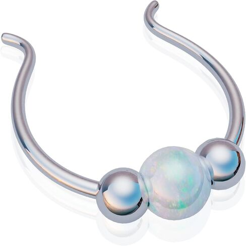 Silver Fake Septum Ring Hoop - Thin 24g Comfortable Fake Septum Piercing with a 3mm Pink Opal - Handmade Sterling Silver Faux Septum Piercing Hoop in Saudi Arabia