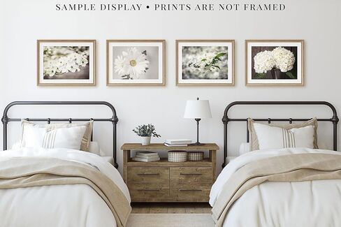 مطبوعات صور زهور بيضاء اللون باللون البيج والبني من Shabby Chic - مجموعة من 4 صور صغيرة مقاس 5x7 بوصة غير مؤطرة - فن نباتي - صور زهور طبيعية للحمام وغرفة النوم وديكور حائط الحضانة in Kuwait