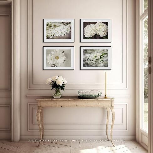مطبوعات صور زهور بيضاء اللون باللون البيج والبني من Shabby Chic - مجموعة من 4 صور صغيرة مقاس 5x7 بوصة غير مؤطرة - فن نباتي - صور زهور طبيعية للحمام وغرفة النوم وديكور حائط الحضانة in Kuwait