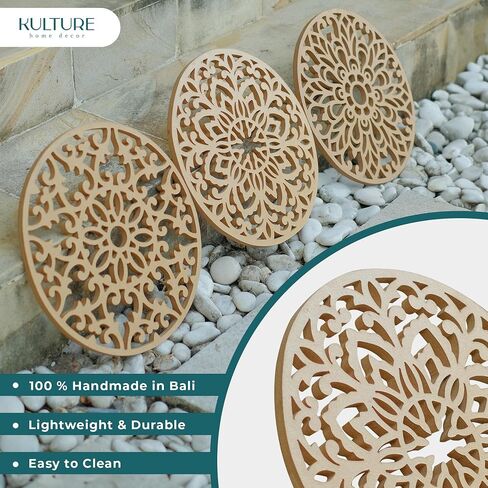 3 Piece Round Farmhouse Mandala Décor | Vintage Wood Wall Hanging Decor | Rustic Above Bed Wall Decor | Living Room & Bedroom Décor Asethetic | Zen Spiritual Wall Art | Modern Boho Wall Art in Saudi Arabia