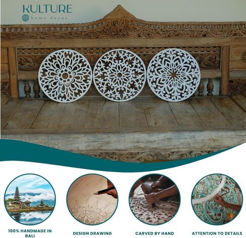 3 Piece Round Farmhouse Mandala Décor | Vintage Wood Wall Hanging Decor | Rustic Above Bed Wall Decor | Living Room & Bedroom Décor Asethetic | Zen Spiritual Wall Art | Modern Boho Wall Art in Saudi Arabia