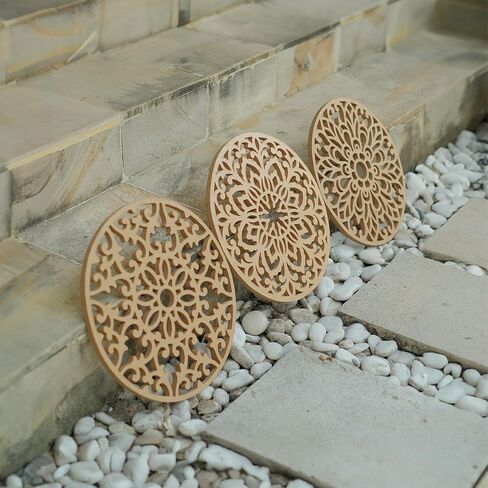 3 Piece Round Farmhouse Mandala Décor | Vintage Wood Wall Hanging Decor | Rustic Above Bed Wall Decor | Living Room & Bedroom Décor Asethetic | Zen Spiritual Wall Art | Modern Boho Wall Art in Saudi Arabia