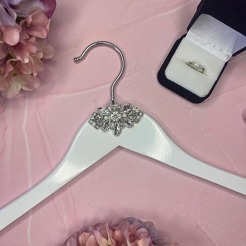 Bridal Wedding Dress Hanger for bridal party favors, wedding day photoshoot, bridesmaid proposal and wedding photoshoot accessory Handmade with solid White Wood & Crystal Rhinestone (Classic Muse) in Saudi Arabia