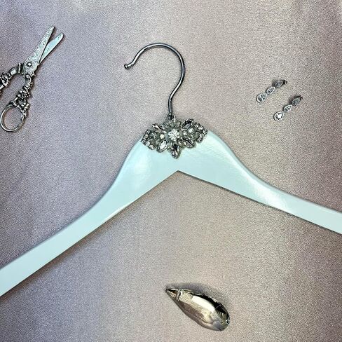 Bridal Wedding Dress Hanger for bridal party favors, wedding day photoshoot, bridesmaid proposal and wedding photoshoot accessory Handmade with solid White Wood & Crystal Rhinestone (Classic Muse) in Saudi Arabia