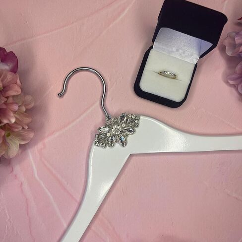 Bridal Wedding Dress Hanger for bridal party favors, wedding day photoshoot, bridesmaid proposal and wedding photoshoot accessory Handmade with solid White Wood & Crystal Rhinestone (Classic Muse) in Saudi Arabia