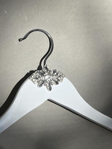 Bridal Wedding Dress Hanger for bridal party favors, wedding day photoshoot, bridesmaid proposal and wedding photoshoot accessory Handmade with solid White Wood & Crystal Rhinestone (Classic Muse) in Saudi Arabia
