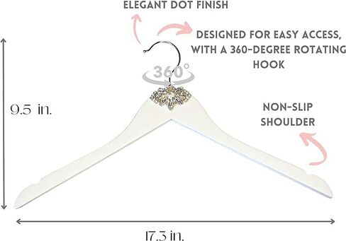 Bridal Wedding Dress Hanger for bridal party favors, wedding day photoshoot, bridesmaid proposal and wedding photoshoot accessory Handmade with solid White Wood & Crystal Rhinestone (Classic Muse) in Saudi Arabia
