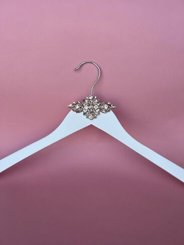 Bridal Wedding Dress Hanger for bridal party favors, wedding day photoshoot, bridesmaid proposal and wedding photoshoot accessory Handmade with solid White Wood & Crystal Rhinestone (Classic Muse) in Saudi Arabia