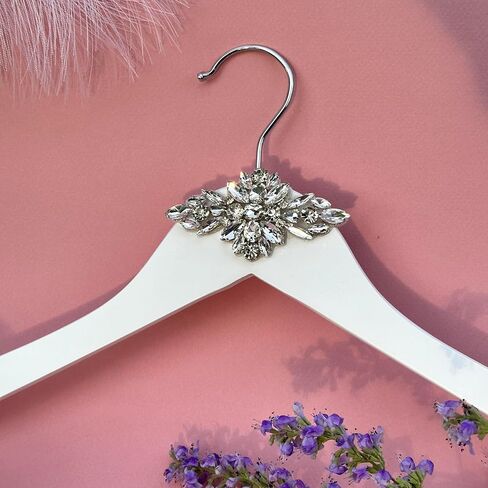 Bridal Wedding Dress Hanger for bridal party favors, wedding day photoshoot, bridesmaid proposal and wedding photoshoot accessory Handmade with solid White Wood & Crystal Rhinestone (Classic Muse) in Saudi Arabia