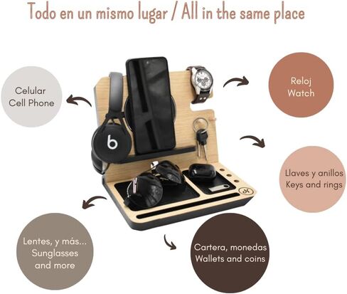 Namore Cell Phone Stand Wood Phone Docking Station Key Holder Watch Wallet Organizer Tray Men Husband Anniversary Home Office Organization Dad Birthday Nightstand Father Dad Graduation Male in Saudi Arabia