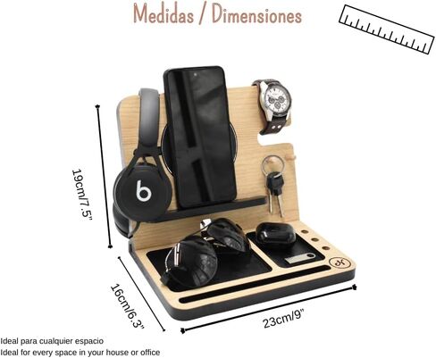 Namore Cell Phone Stand Wood Phone Docking Station Key Holder Watch Wallet Organizer Tray Men Husband Anniversary Home Office Organization Dad Birthday Nightstand Father Dad Graduation Male in Saudi Arabia