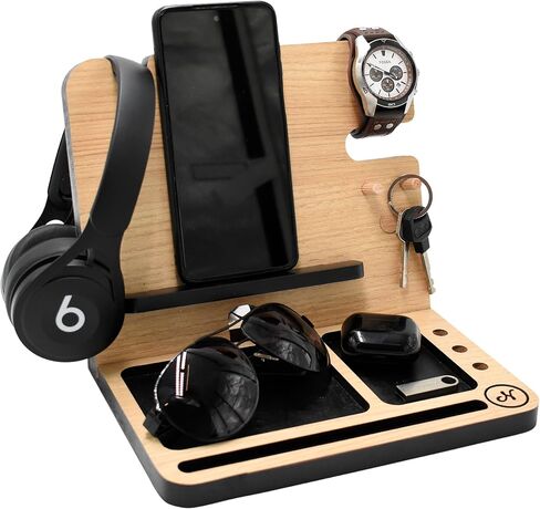 Namore Cell Phone Stand Wood Phone Docking Station Key Holder Watch Wallet Organizer Tray Men Husband Anniversary Home Office Organization Dad Birthday Nightstand Father Dad Graduation Male in Saudi Arabia