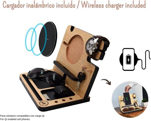 Namore Cell Phone Stand Wood Phone Docking Station Key Holder Watch Wallet Organizer Tray Men Husband Anniversary Home Office Organization Dad Birthday Nightstand Father Dad Graduation Male in Saudi Arabia