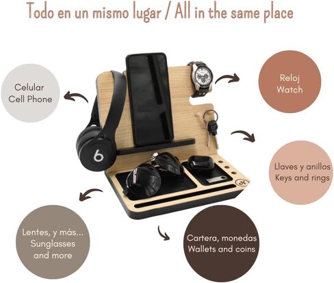 Namore Cell Phone Stand Wood Phone Docking Station Key Holder Watch Wallet Organizer Tray Men Husband Anniversary Home Office Organization Dad Birthday Nightstand Father Dad Graduation Male in Saudi Arabia