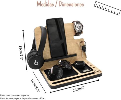 Namore Cell Phone Stand Wood Phone Docking Station Key Holder Watch Wallet Organizer Tray Men Husband Anniversary Home Office Organization Dad Birthday Nightstand Father Dad Graduation Male in Saudi Arabia