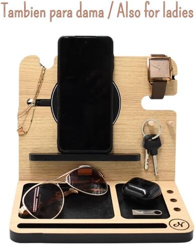 Namore Cell Phone Stand Wood Phone Docking Station Key Holder Watch Wallet Organizer Tray Men Husband Anniversary Home Office Organization Dad Birthday Nightstand Father Dad Graduation Male in Saudi Arabia