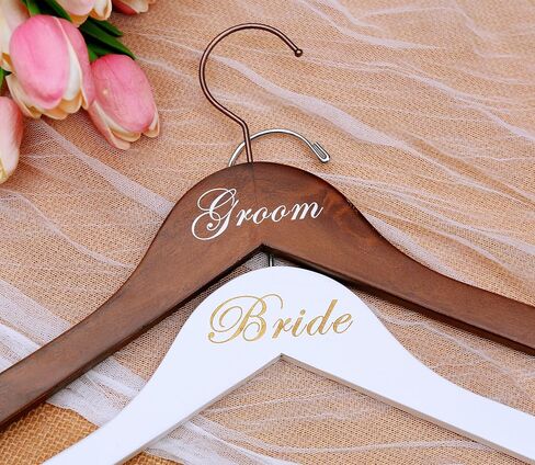 Wedding Hanger Bride Hanger Engraved Hanger Bride Gift "Bride" and "Groom" a pair (White/Gold&Brown/White) in Saudi Arabia