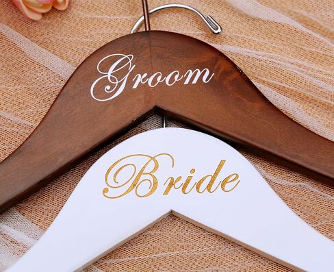 Wedding Hanger Bride Hanger Engraved Hanger Bride Gift "Bride" and "Groom" a pair (White/Gold&Brown/White) in Saudi Arabia