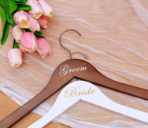 Wedding Hanger Bride Hanger Engraved Hanger Bride Gift "Bride" and "Groom" a pair (White/Gold&Brown/White) in Saudi Arabia