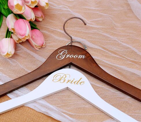 Wedding Hanger Bride Hanger Engraved Hanger Bride Gift "Bride" and "Groom" a pair (White/Gold&Brown/White) in Saudi Arabia