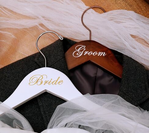 Wedding Hanger Bride Hanger Engraved Hanger Bride Gift "Bride" and "Groom" a pair (White/Gold&Brown/White) in Saudi Arabia
