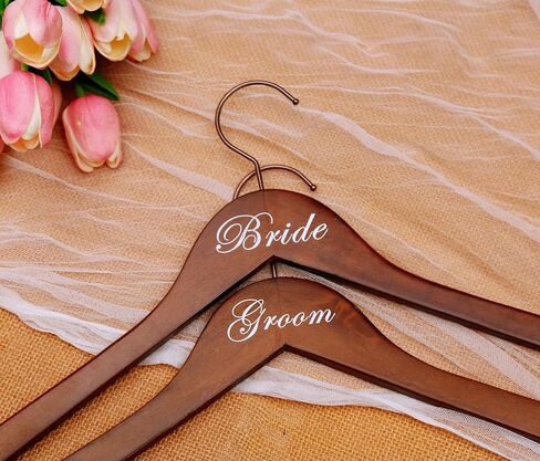 Wedding Hanger Bride Hanger Engraved Hanger Bride Gift "Bride" and "Groom" a pair (White/Gold&Brown/White) in Saudi Arabia