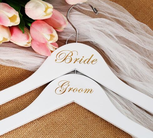 Wedding Hanger Bride Hanger Engraved Hanger Bride Gift "Bride" and "Groom" a pair (White/Gold&Brown/White) in Saudi Arabia