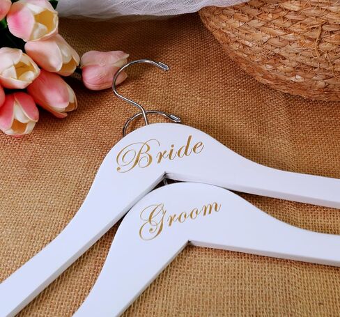 Wedding Hanger Bride Hanger Engraved Hanger Bride Gift "Bride" and "Groom" a pair (White/Gold&Brown/White) in Saudi Arabia