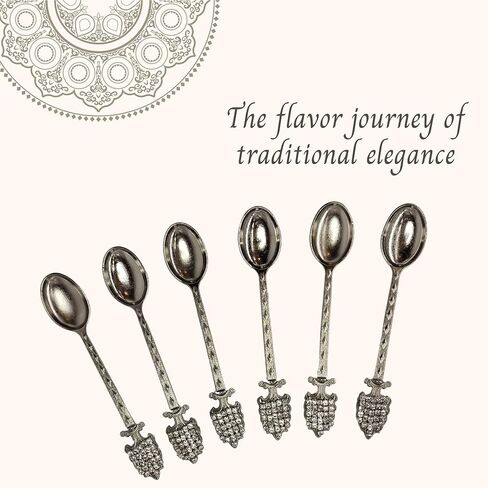 Authentic Ottoman Patterned Turkish Motif Metal Spoon - Ethnic Gift for Coffee and Tea Lovers (Silver) in Saudi Arabia