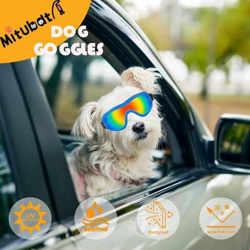 نظارات ميتوباتي للكلاب الصغيرة من السلالات الشمسية مع قابل للتعديل للحماية من الأشعة فوق البنفسجية، نظارات للكلاب والكلاب والجرو مضادة للضباب والرياح والغبار والثلج (عدسة حمراء بإطار وردي) in Kuwait
