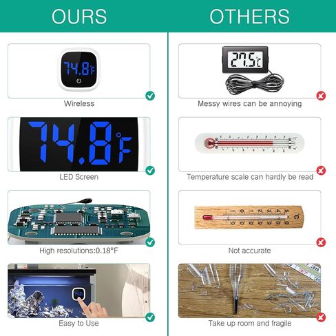 ميزان حرارة حوض السمك الرقمي من أوريا، مقياس حرارة خزان الأسماك LED لاصق، ميزان حرارة صغير لحوض السمك بدقة 0.18 درجة فهرنهايت، زر لمس، بطارية، للأسماك والزواحف والأكسولوتل والملح/المياه العذبة in Saudi Arabia