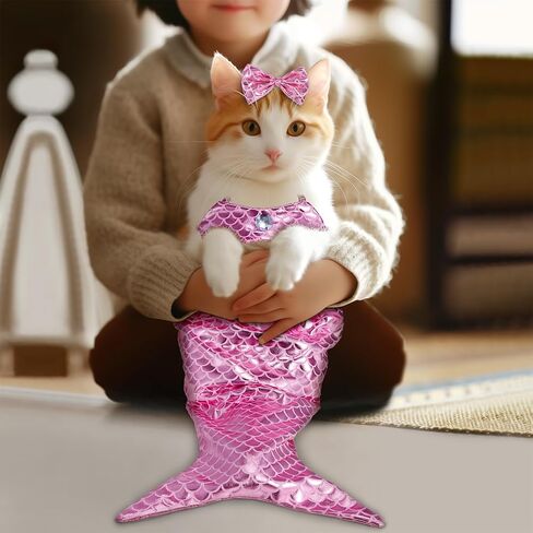 Cat Mermaid Costume, Mermaid Tail for Cats, Adorable Cat Mermaid Tail Outfit for Small Cats and Dogs, Creative Decoration Pet Clothes, Pet Dog Cat Halloween Party Costumes (Pink) in Saudi Arabia