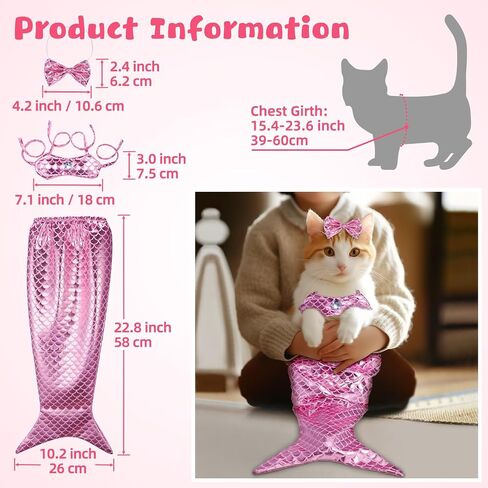 Cat Mermaid Costume, Mermaid Tail for Cats, Adorable Cat Mermaid Tail Outfit for Small Cats and Dogs, Creative Decoration Pet Clothes, Pet Dog Cat Halloween Party Costumes (Pink) in Saudi Arabia