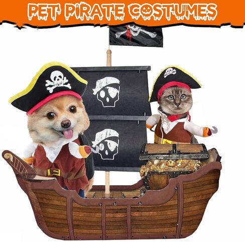Funny Cat Pirate Costumes - Caribbean Style Pet Dressing up Cosplay Party Costume with Hat Small to Medium Dogs Cats Kitty Cute Fashion Prop Apparel for Halloween Christmas Party Accessories (S) in Saudi Arabia