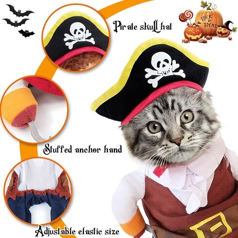 Funny Cat Pirate Costumes - Caribbean Style Pet Dressing up Cosplay Party Costume with Hat Small to Medium Dogs Cats Kitty Cute Fashion Prop Apparel for Halloween Christmas Party Accessories (S) in Saudi Arabia