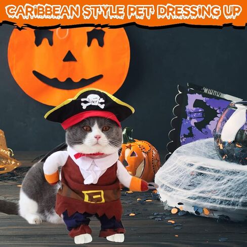 Funny Cat Pirate Costumes - Caribbean Style Pet Dressing up Cosplay Party Costume with Hat Small to Medium Dogs Cats Kitty Cute Fashion Prop Apparel for Halloween Christmas Party Accessories (S) in Saudi Arabia