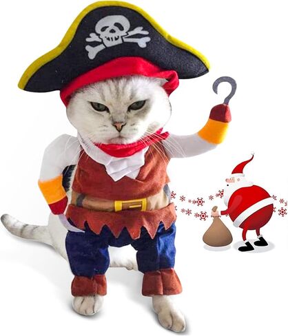 Funny Cat Pirate Costumes - Caribbean Style Pet Dressing up Cosplay Party Costume with Hat Small to Medium Dogs Cats Kitty Cute Fashion Prop Apparel for Halloween Christmas Party Accessories (S) in Saudi Arabia