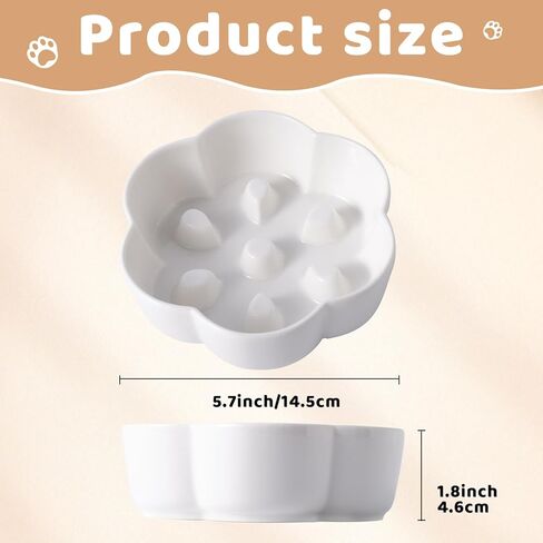 وعاء تغذية بطيء للقطط من السيراميك شديد التحمل، أطباق ضحلة وواسعة للقطط، طبق تغذية على شكل زهرة لطيفة وخالي من الإجهاد للقطط الصغيرة والحيوانات الأليفة الجافة والرطبة in Kuwait